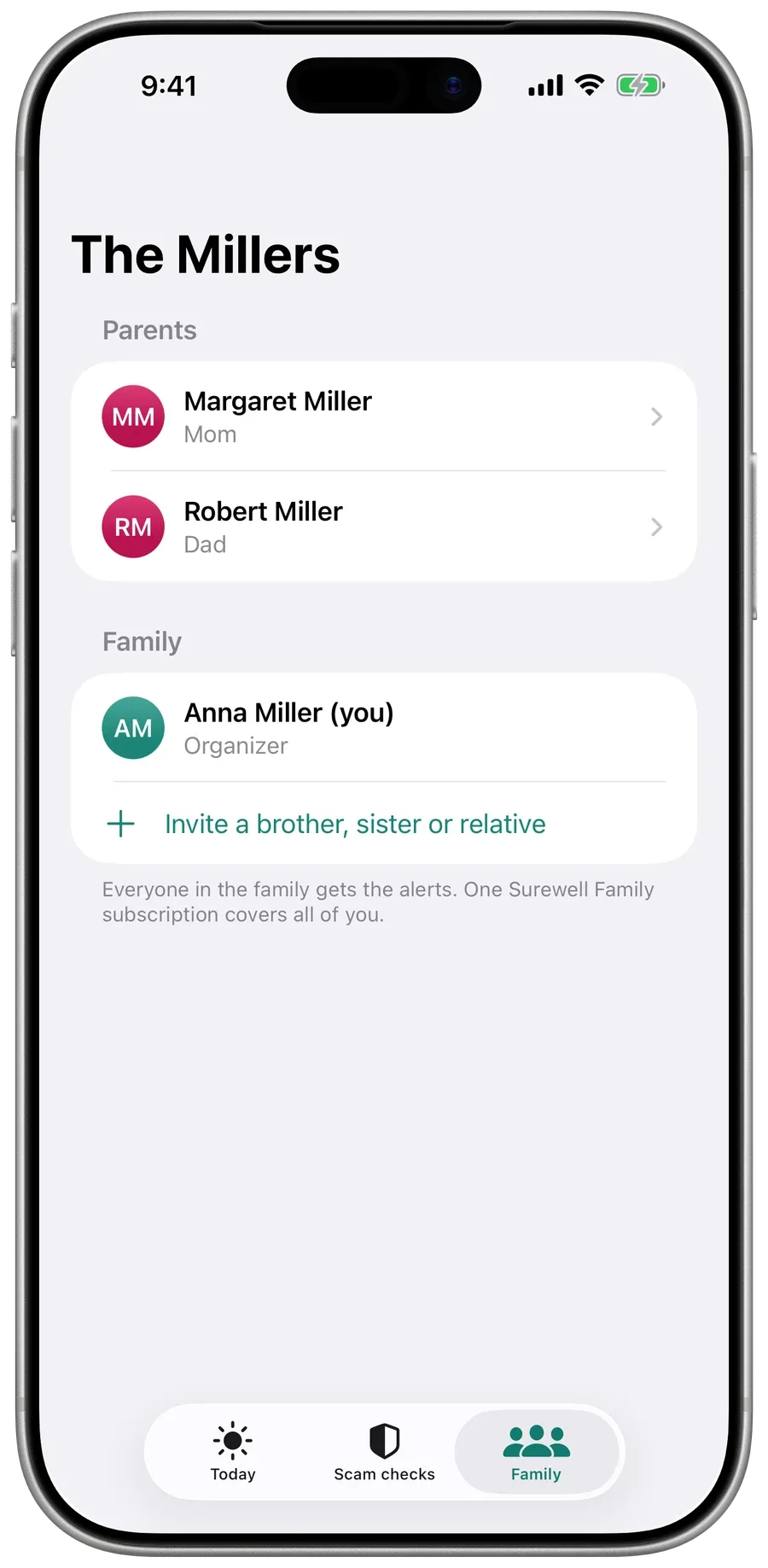 The family circle in Surewell: Mom, Dad and everyone who looks out for them.