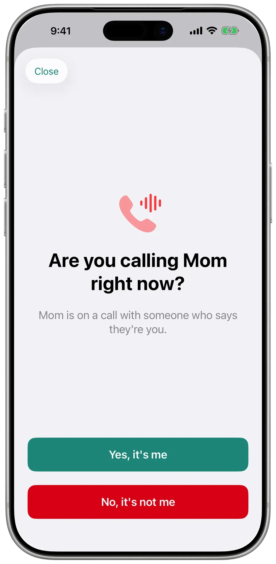 Surewell asking the family: Are you calling Mom right now? With Yes, it’s me and No, it’s not me.