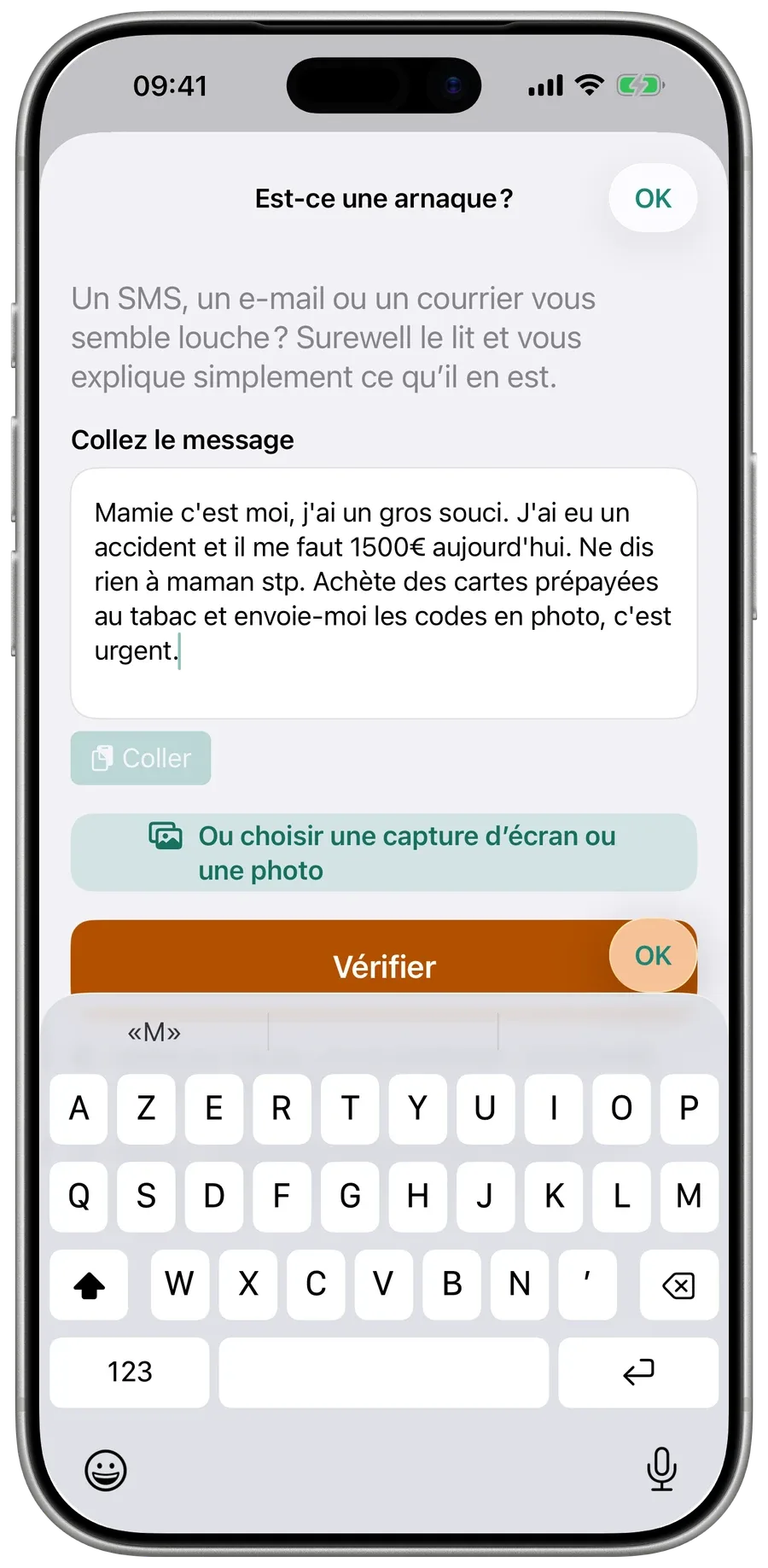 Ce que je partage, dans Surewell sur le téléphone du parent : ce que la famille voit toujours, et les interrupteurs pour la batterie, les pas et la position.